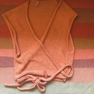 Free people peach knit wrap-around vest/top